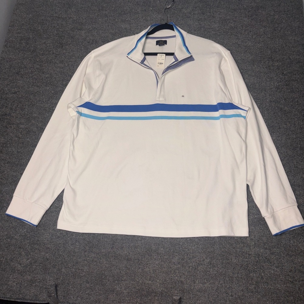 Brooks Brothers Mens XXL White Striped Quarter Zip Cotton Pullover NWT Sweater